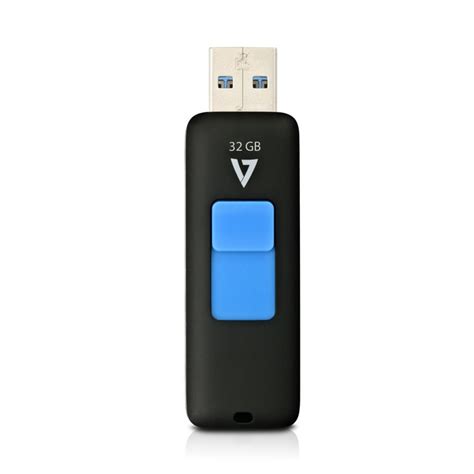 V7 Clé USB 3.0 64 Go 100 Mo/s Max. – avec connecteur USB rétractable - Lecteurs USB Flash (64 Go, USB Type-A, 3.0 (3.1 Gen 1), 100 Mo/s, Slide, Noir, Bleu)