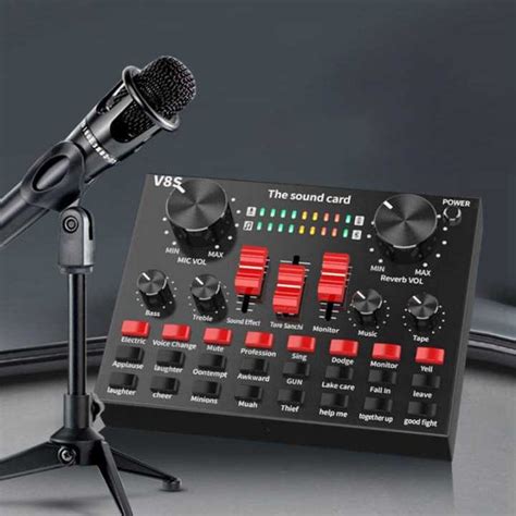 V8S Multifunctional Live Streaming Sound Card USB Audio Interface Mixer
