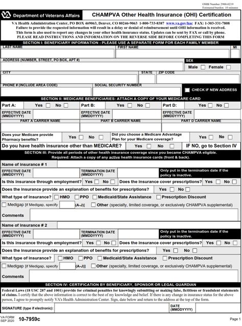 VA Form 10 7959c ChampVA VA Form