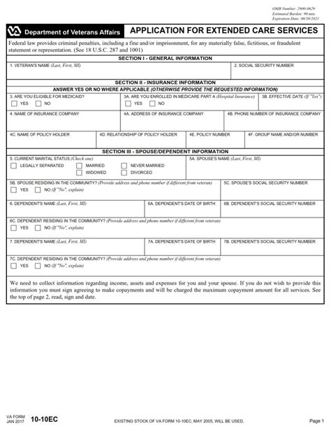 VA Form 1010EC Application for Extended Care Services VA Forms
