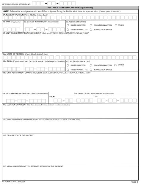VA Form 210781 Statement in Support of Claim for Service Connection