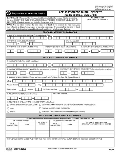 VA Form 21P530. Application for Burial Benefits Forms Docs 2023
