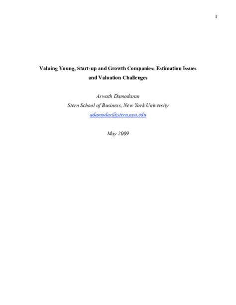 Valuing Young, Start-up and Growth Companies: Estimation Issues - balustradellc