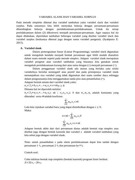 Variabel Slack dan Surplus dalam LP | PDF - Scribd - wintechmobiles.com