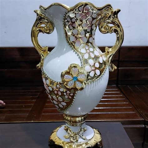 vas keramik love gold/pot bunga/pot keramik mewah - balustradellc