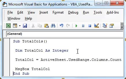 VBA column count - UsedRange rows count