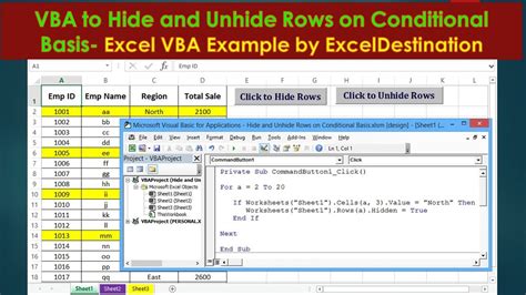 VBA to Hide and Unhide Rows on Conditional Basis Excel VBA Example by