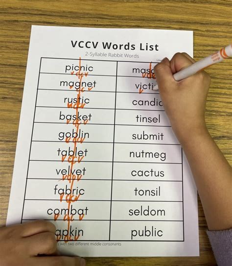 VCCV Pattern Identify the word with two syllables. Write the syllables