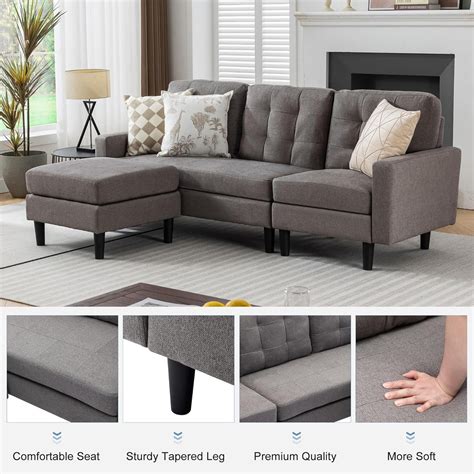 VECELO Convertible Sectional Sofa, Modern Linen … - balustradellc