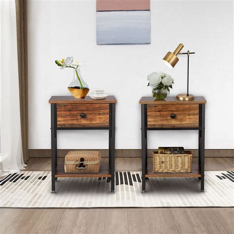 VECELO Set of 2 Nightstand End Side Table with Storage Drawer & Shelf