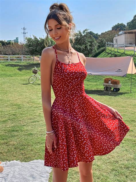 VELVET HEART Merlyn Heart Print Cami Dress In Ivory Red size S