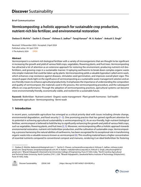 Vermicomposting: a holistic approach for sustainable crop ... - Springer - raincitystudios.com