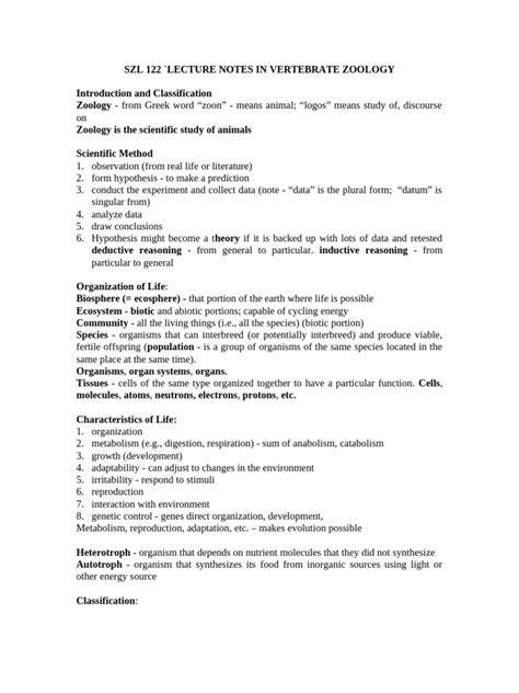 Vertebrate Zoology Lecture Notes | PDF | Vertebrates - raincitystudios.com