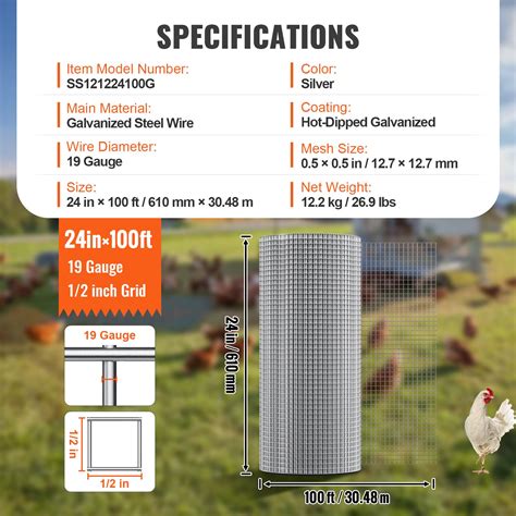 VEVOR Hardware Cloth, 1/2 inch 24in x 100 ft 19 Gauge, Hot Dipped ... - balustradellc