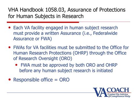 VHA Directive 1058.03, Assurance of Protection for Human …