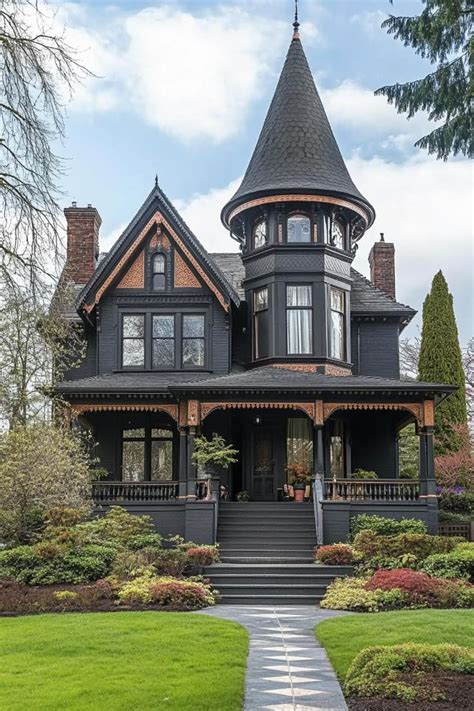 Victorian mansion with a tall turret roof with ornate trim arched ... - balustradellc