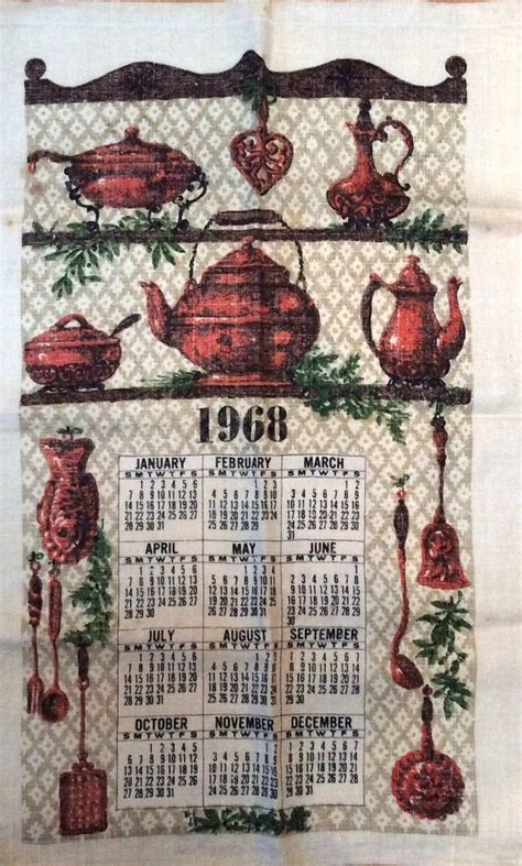 VINTAGE 1968 Hanging TEA TOWEL CALENDAR Dutch Folk Art BIRD FLOWERS …