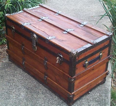 VINTAGE ANTIQUE STEAMER TRUNK TOOL BOX WOODEN BOX - balustradellc