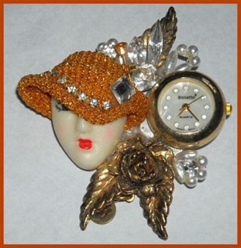 VINTAGE BONETTO LADY HANGING WATCH BROOCH PIN IN …