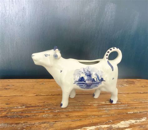 Vintage Delft Cow Creamer with Bell & Windmill Plate – Blue and White ... - balustradellc
