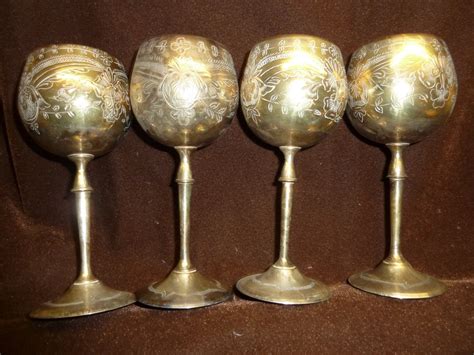 VINTAGE EPNS Set of 7 Decor Engraved Silver Plated Small Goblets