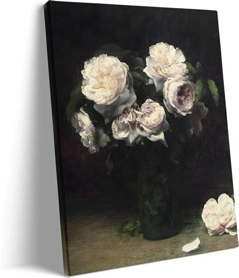 Vintage Framed Oil on Canvas Painting, White Roses - Etsy - balustradellc