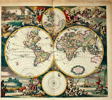 Vintage Framed World Map Gold Foil Print Frederick de Wit - balustradellc