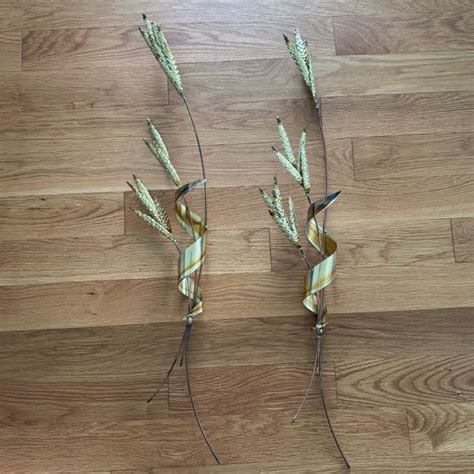 Vintage Mid Century Modern Brass Wheat Wall Sculpture Copper Stem Metal ... - balustradellc