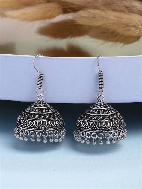 Vintage Oxidized Silver Chandbali Jhumka Earrings for Women - balustradellc