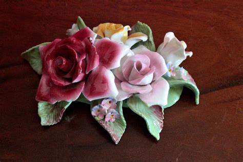 Vintage porcelain flower ornament onyx base - balustradellc