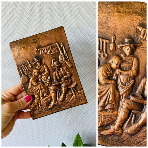 Vintage Rustic Midcentury Embossed Copper Wall Plaque, Vintage Brass ... - balustradellc