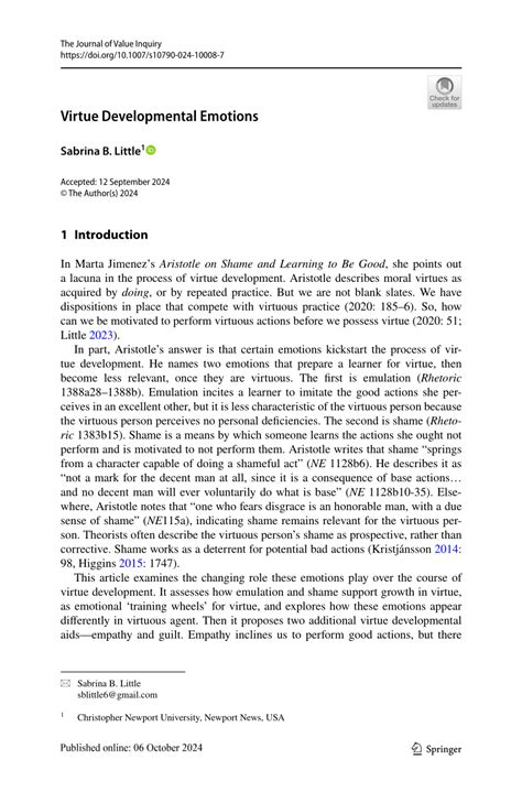Virtue Developmental Emotions - The Journal of Value … - balustradellc