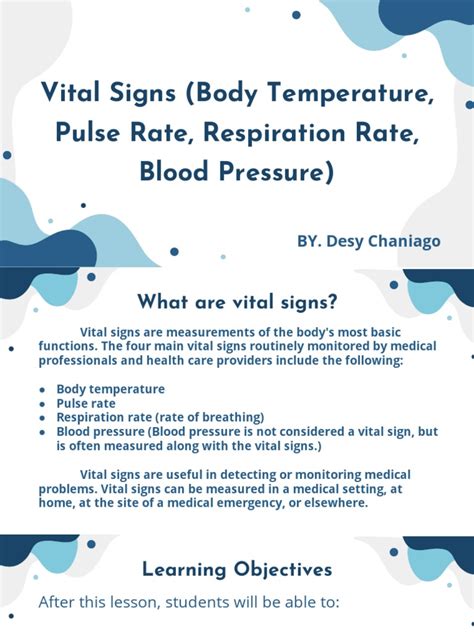 Vital Signs (Body Temperature, Pulse Rate, Respiration Rate, Blood ... - balustradellc