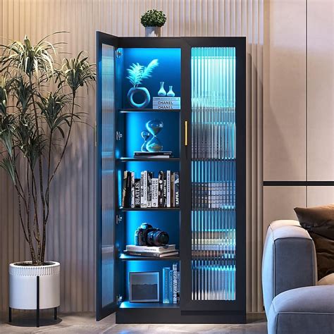 Vlsrka 65 Inch Glass Display Cabinet with LED Lights 2 … - balustradellc