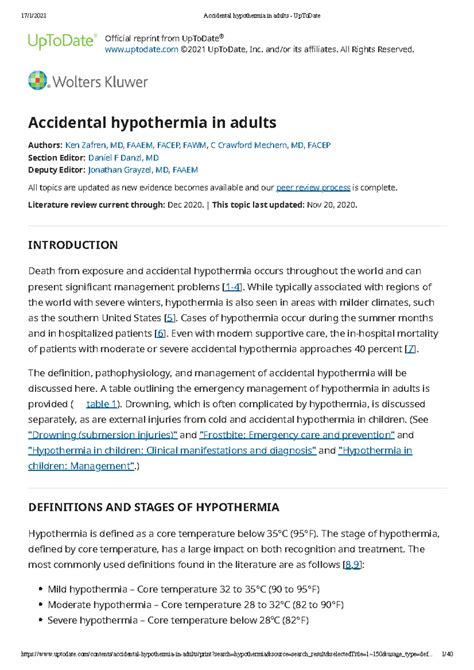 Volume 18, Number 1 Of Accidental Hypothermia In - balustradellc