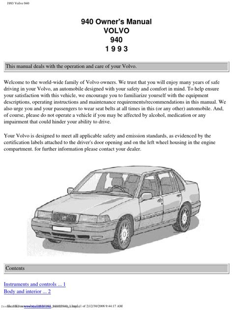 VOLVO 940 OWNER'S MANUAL Pdf Download: ManualsLib