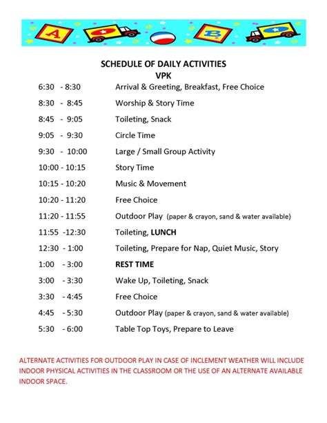 VPK B Daily Schedule - UCF