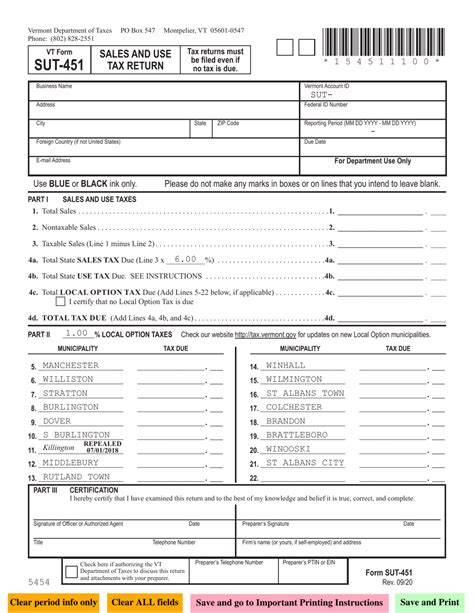 VT Form SUT451 Download Fillable PDF or Fill Online Sales and Use Tax