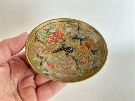 VTG Cloisonne Enameled BRASS BOWL 4.2" Round Dish Tulip Flowers …