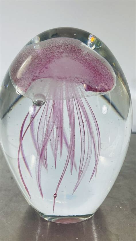 VTG Pink Jellyfish Art Glass Paperweight Textured Handblown