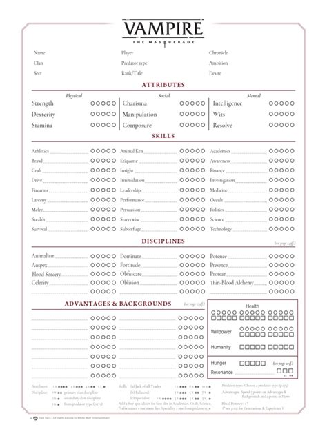 VTM 5e Character Sheet PDF