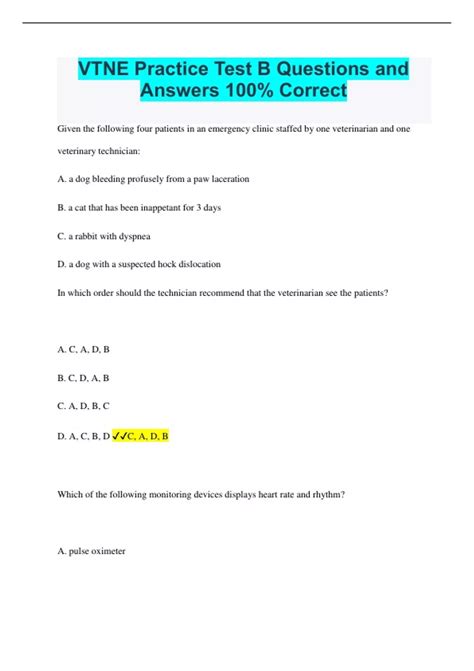 VTNE Practice Test B Questions and Answers 100 Correct VTNE Stuvia US