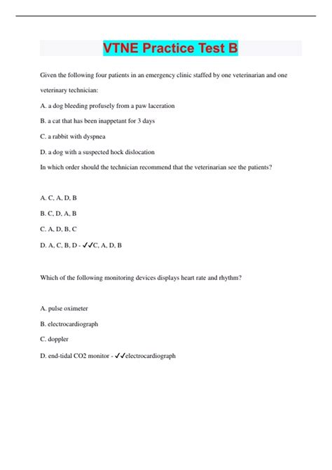 VTNE Practice Test B Questions with 100 Correct Answers Latest