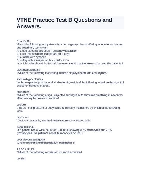 VTNE Practice Test Questions And Answers. Exams Medicine Docsity