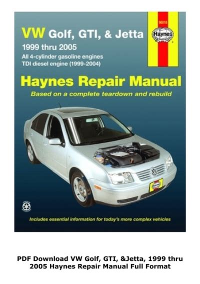 Download Vw Golf Gti  Jetta 1999 Thru 2005 Haynes Repair Manual By John Harold Haynes