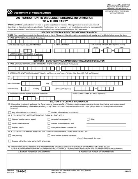 Va Form 21 0845 Fillable Sample to Download in PDF