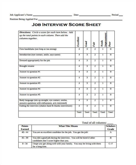 Va Interview Score Sheet Formula US Legal Forms