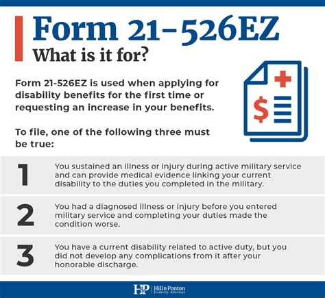 VA provides multiple ways for veterans to file initial claims using Form 21-526EZ, including the following: Online – using VA.gov. By mail – directed to the Department of Veterans Affairs, Evidence Intake Center, PO Box 4444 in Janesville, WI 53547-4444. In person – bringing a completed VA Form 21-526EZ to the nearest VA Regional Office.