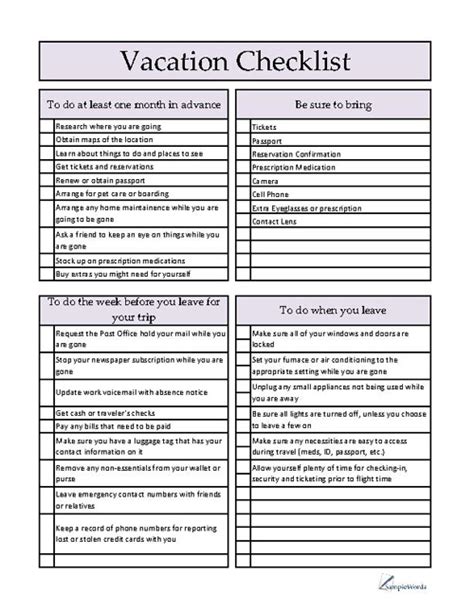Vacation Checklist 12+ Examples, Format, Pdf Examples