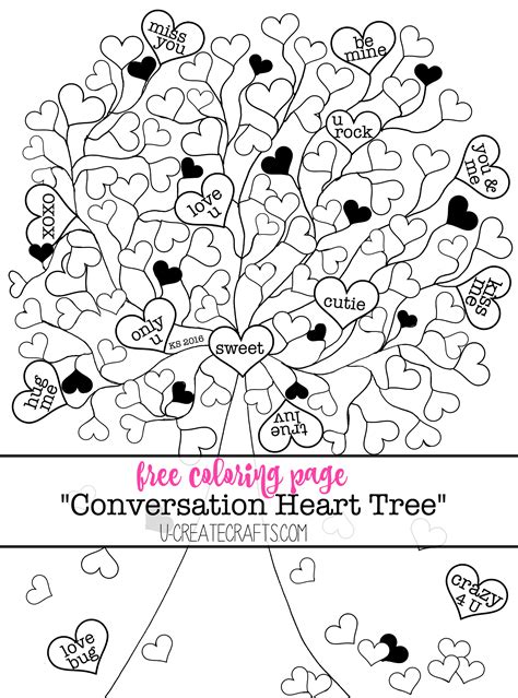 Valentine Conversation Heart Tree Coloring Pages U Create